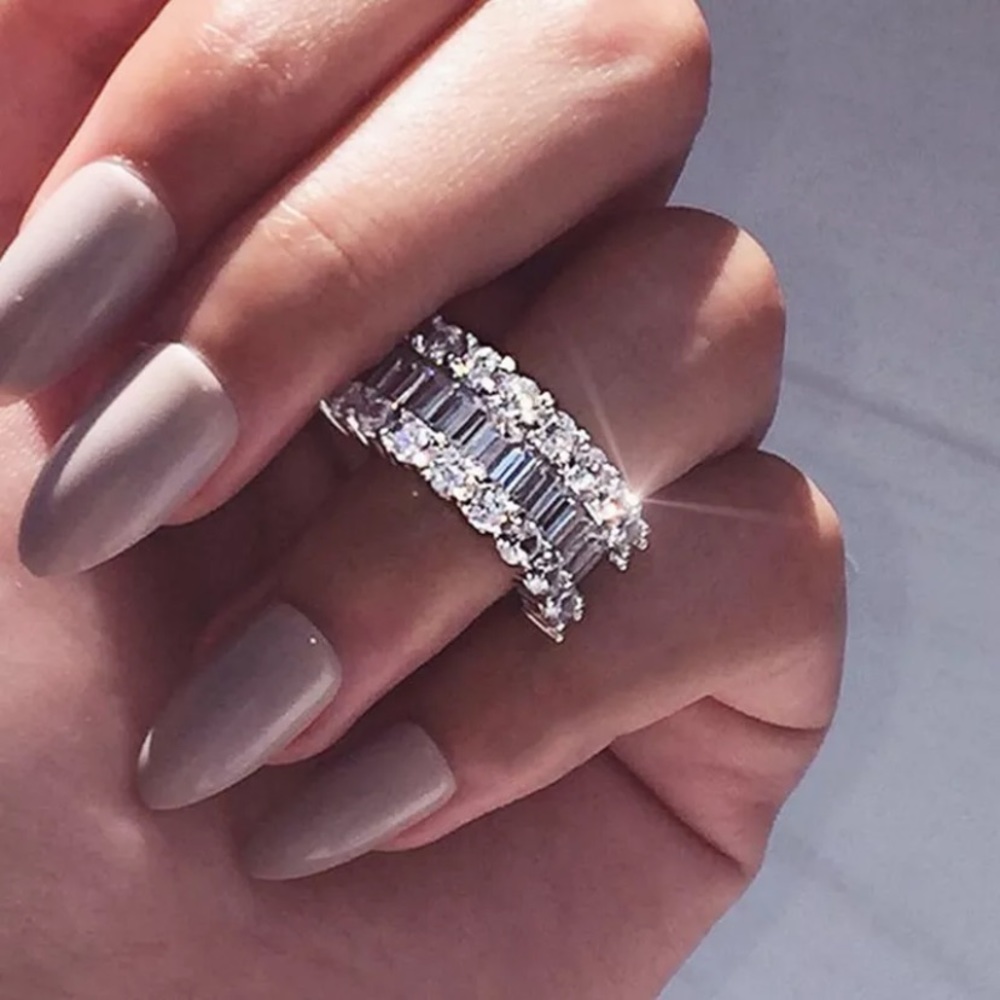 baguette sapphire  silver ring